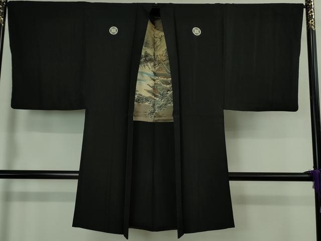 平和屋本店●極上 男性 黒紋付 長羽織セット 逸品 DZAB3476kh6