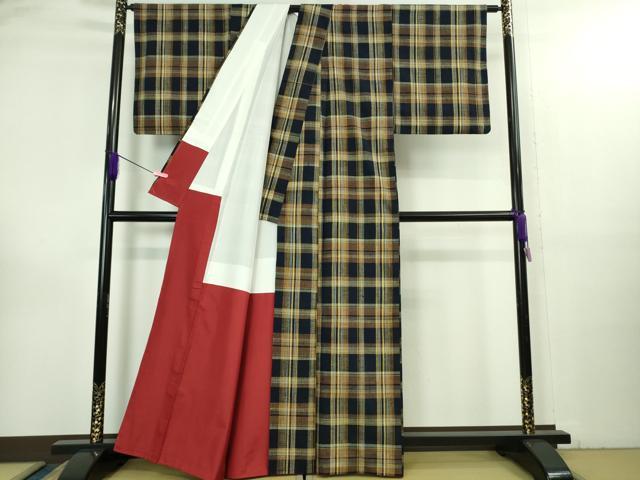 平和屋着物●極上 紬 格子 逸品 DZAB3480kh6