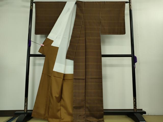 平和屋着物●極上 本場米沢八丈 紬 格子 証紙付き 逸品 未使用 DZAB3483kh6