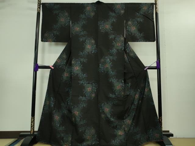 平和屋着物●極上 本場大島紬 9マルキ 蔦の葉花文 黒地 逸品 未使用 DZAB3485kh6