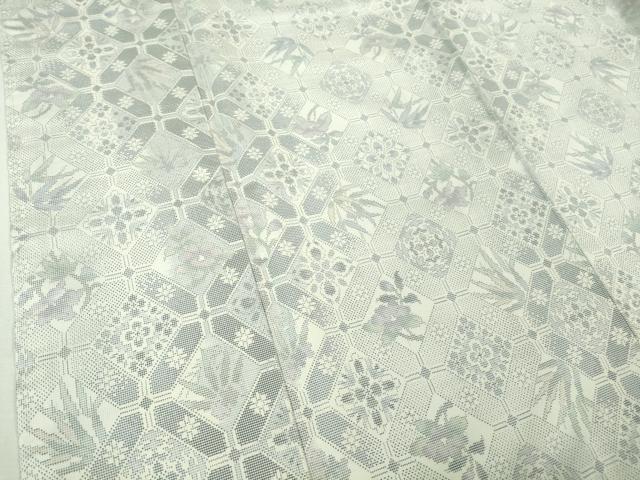 平和屋本店●極上 本場大島紬 白大島 9マルキ 草花菱文 反端付き 逸品 未使用 DZAB3488kh6