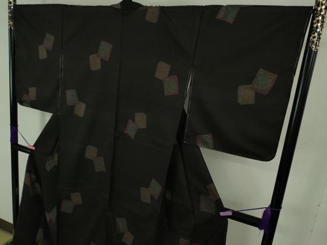 平和屋着物●極上 本場大島紬 9マルキ 地空 色紙重ね 黒地 ロング丈 逸品 未使用 DZAB3489kh6