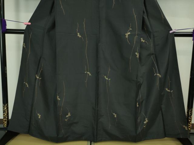 平和屋本店●極上 紬屋吉兵衛 一徳紬 刺し子 総刺繍 玉糸手織 瓢箪 黒地 逸品 DZAB3495kh6