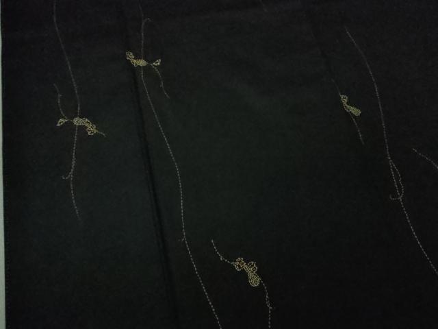 平和屋本店●極上 紬屋吉兵衛 一徳紬 刺し子 総刺繍 玉糸手織 瓢箪 黒地 逸品 DZAB3495kh6
