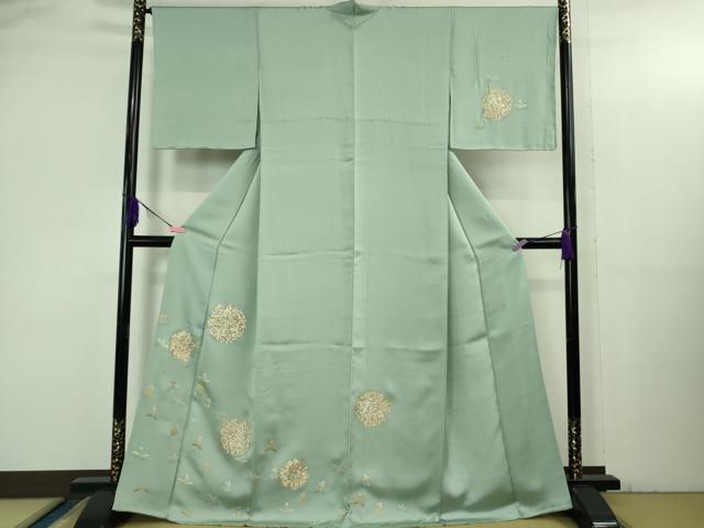 平和屋本店●極上 訪問着 刺繍 花唐草文 錆青磁色地 金彩 逸品 未使用 DZAB3503kh6