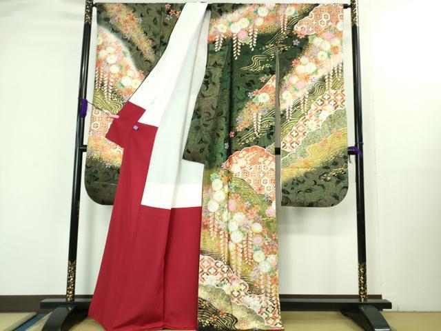 平和屋本店●極上 ブライダルファッションデザイナー・桂由美 振袖 辻が花 暈し染め 金彩 金通し地 逸品 DZAB3504kh6