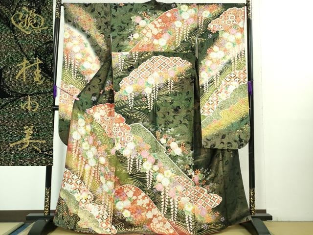 平和屋本店●極上 ブライダルファッションデザイナー・桂由美 振袖 辻が花 暈し染め 金彩 金通し地 逸品 DZAB3504kh6