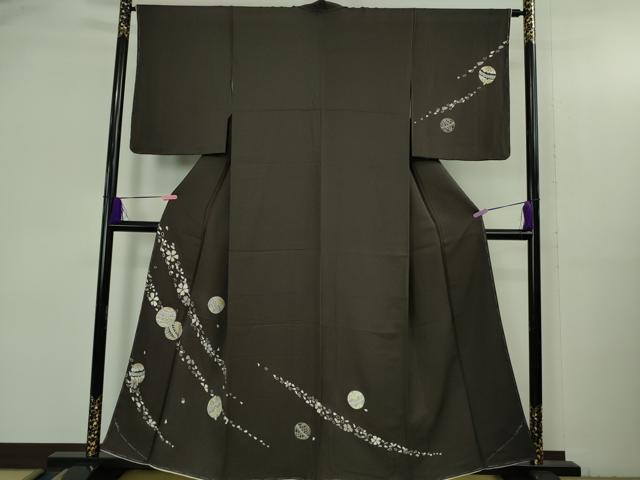 平和屋着物●極上 訪問着 総刺繍 毬 舞桜 黒鳶色地 金銀糸 逸品 未使用 DZAB3510kh6