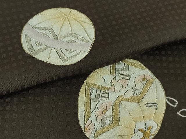 平和屋着物●極上 訪問着 総刺繍 毬 舞桜 黒鳶色地 金銀糸 逸品 未使用 DZAB3510kh6