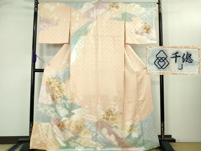 平和屋本店●極上 創業460年・千總 訪問着 駒刺繍 草花文 金彩 小田急百貨店扱い 逸品 DZAB3511kh6