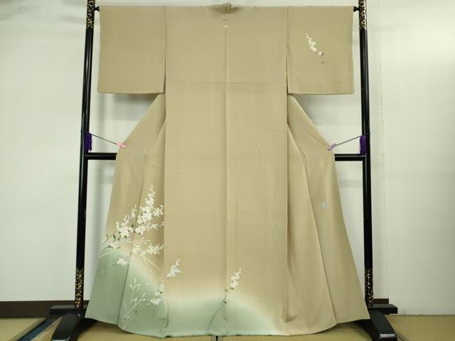 平和屋着物●極上 本加賀友禅作家 南克治 訪問着 草花文 枯色地 暈し染め 逸品 DZAB3512kh6