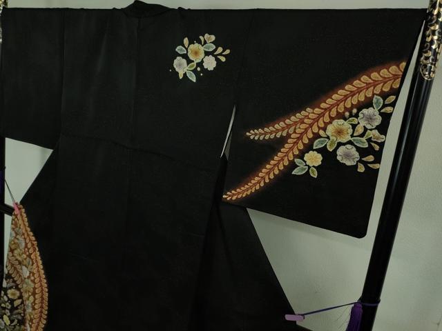 平和屋本店●極上 訪問着 辻が花 黒地 暈し染め 金通し地 逸品 DZAB3515kh6