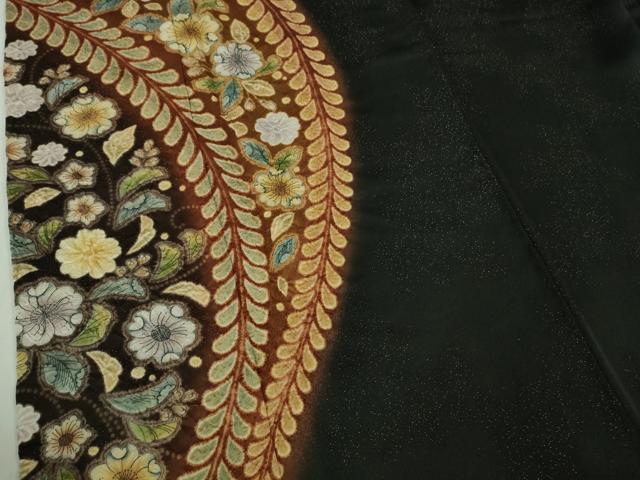 平和屋本店●極上 訪問着 辻が花 黒地 暈し染め 金通し地 逸品 DZAB3515kh6