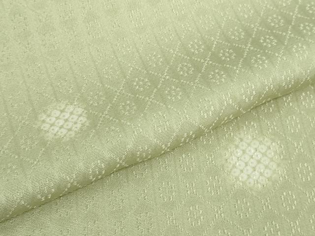 平和屋着物●極上 染師 久保伊智郎 小紋 ホタル菱 白緑色地 反端付き 逸品 DZAB3518kh6