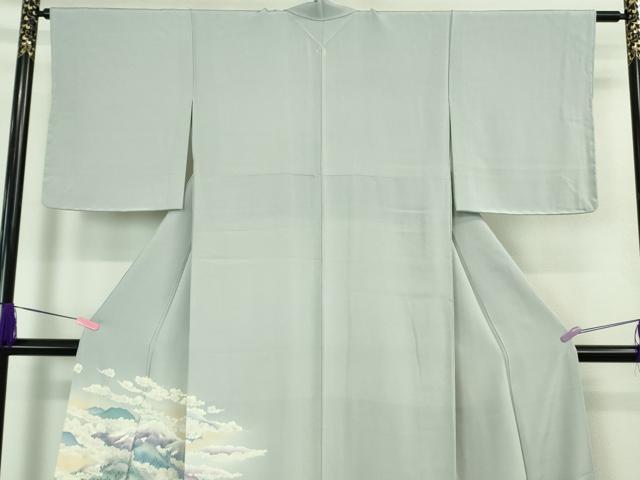 平和屋着物●極上 本加賀友禅作家 滝明博 訪問着 樹林山風景 淡藤色地 逸品 未使用 DZAB3519kh6