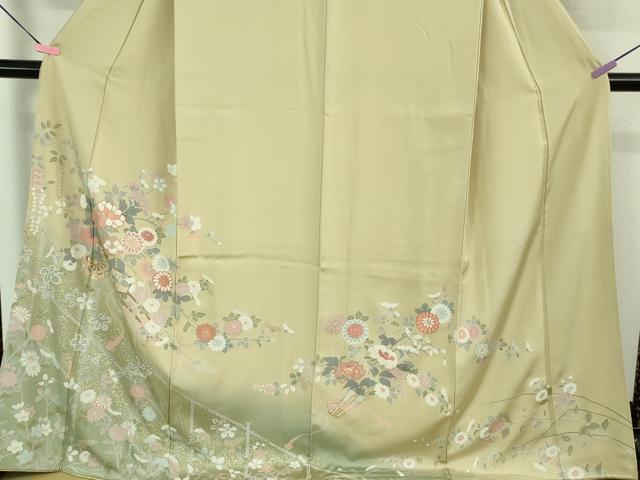 平和屋着物●極上 訪問着 花車文 練色地 金彩 ロング丈 逸品 未使用 DZAB3520kh6