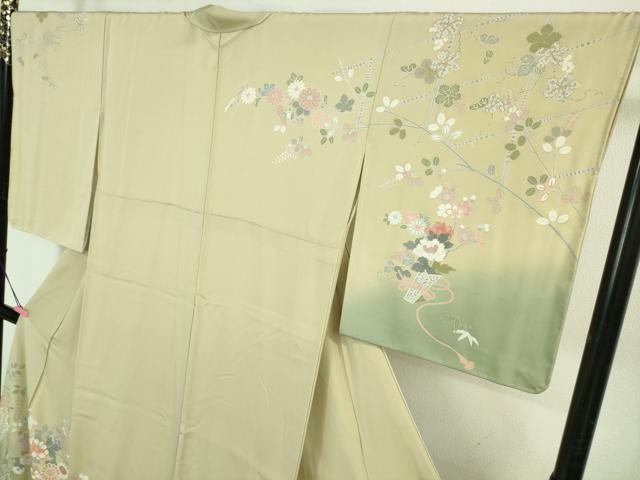 平和屋着物●極上 訪問着 花車文 練色地 金彩 ロング丈 逸品 未使用 DZAB3520kh6