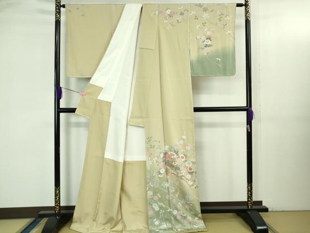 平和屋着物●極上 訪問着 花車文 練色地 金彩 ロング丈 逸品 未使用 DZAB3520kh6