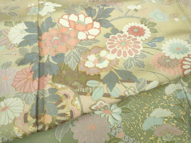 平和屋着物●極上 訪問着 花車文 練色地 金彩 ロング丈 逸品 未使用 DZAB3520kh6