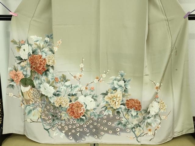 平和屋着物●極上 訪問着 作家物 手描き 孔雀 暈し染め 逸品 DZAB3521kh6