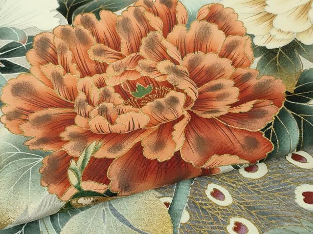平和屋着物●極上 訪問着 作家物 手描き 孔雀 暈し染め 逸品 DZAB3521kh6