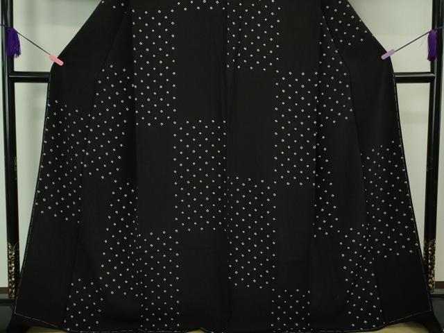 平和屋着物●極上 小紋 絞り 変わり市松 黒地 逸品 未使用 DZAB3526kh6