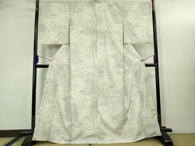 平和屋着物●極上 本塩沢 110亀甲 風景花文 逸品 DZAB3532kh6
