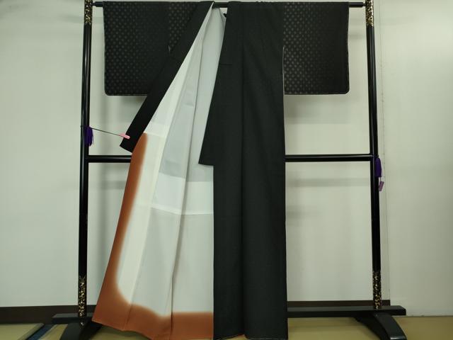平和屋着物●極上 本塩沢 110亀甲 菱文 黒地 逸品 未使用 DZAB3534kh6