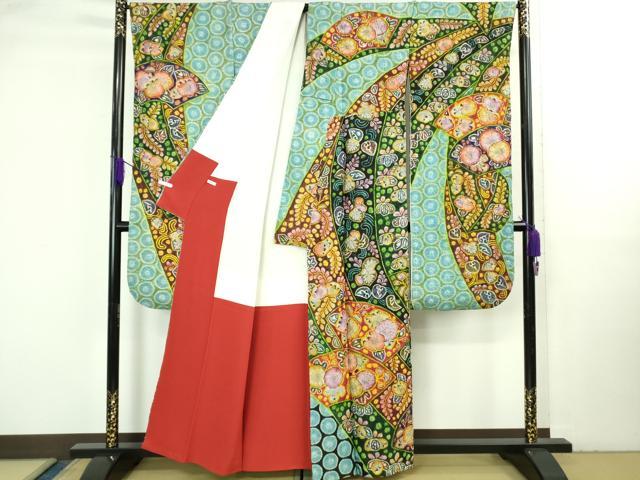 平和屋本店●極上 樋熊哲也 辻が花 絞り 手描き 振袖 束ね熨斗 銀通し地 逸品 DZAB3548kh6