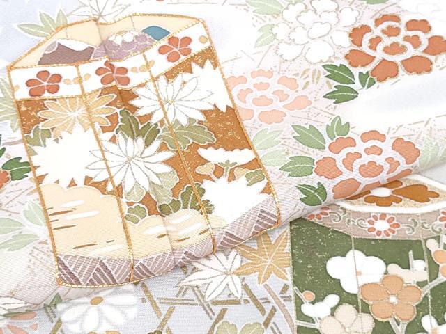 平和屋本店●極上 創業460年・千總 訪問着 駒刺繍 貝桶吉祥花文 藤鼠色地 暈し染め 金彩 三越扱い 逸品 DZAB3553kh6