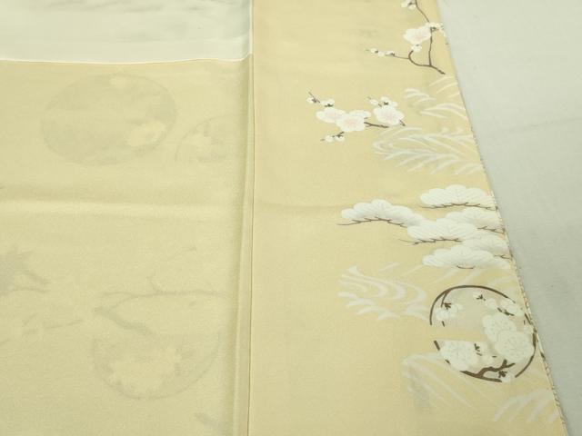 平和屋本店●極上 訪問着 駒刺繍 花丸吉祥立波文 鳥の子色地 金彩 ロング丈 逸品 DZAB3555kh6