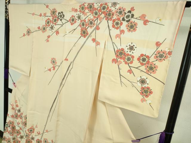 平和屋本店●希少 人間国宝 山田貢 訪問着 枝梅 肌色地 金彩 逸品 未使用 DZAB3563kh6