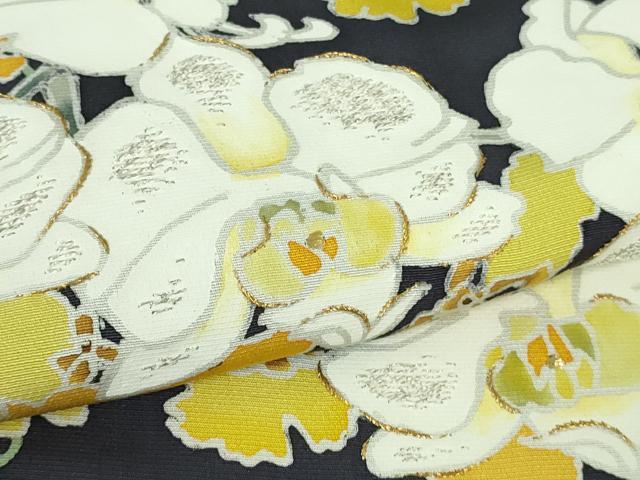 平和屋本店●希少 皆川月華 長女 日本画家 皆川千恵子 訪問着 刺繍 胡蝶蘭 深紫色地 金糸 逸品 DZAB3565kh6
