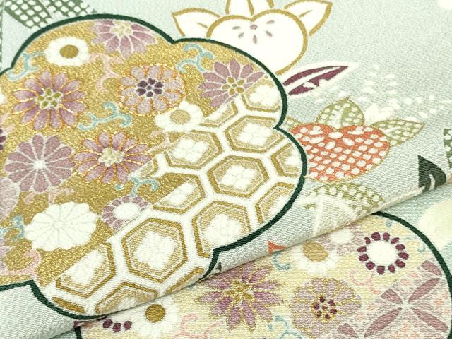 平和屋本店●極上 訪問着 吉澤友禅 駒刺繍 吉祥花文 暈し染め 金彩 鬼しぼ縮緬 反端付き 逸品 未使用 DZAB3570kh6