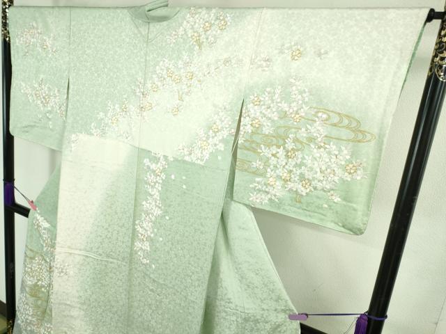 平和屋本店●極上 訪問着 総手刺繍 流水桜 暈し染め 金糸 逸品 DZAB3575kh6