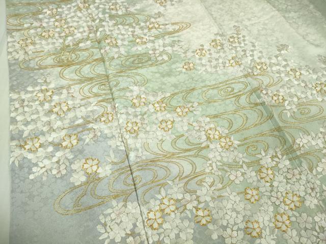 平和屋本店●極上 訪問着 総手刺繍 流水桜 暈し染め 金糸 逸品 DZAB3575kh6