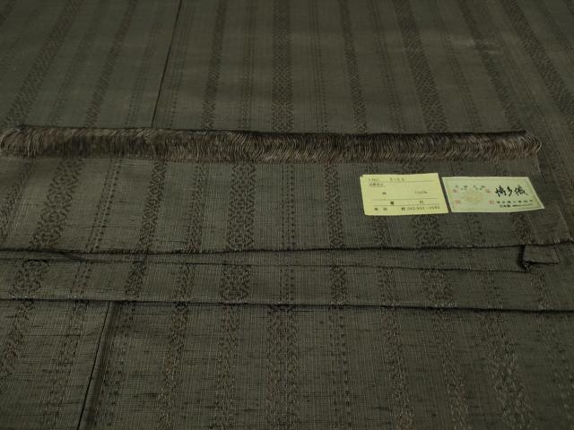 平和屋本店●極上 1897年創業 名門岡野 本場筑前博多織 千年工房 黒田紬 憲法黒茶色地 博多金ラベル 証紙付き 逸品 未使用 DZAB3598kh6