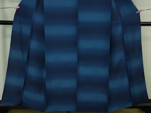 平和屋本店▽極上 首里 ロートン織 道屯織 単衣 本藍 変わり市松 逸品 未使用 DZAB3599kh6