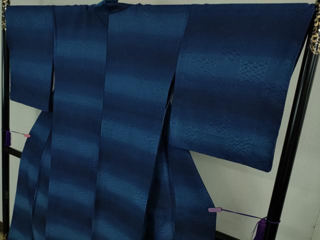 平和屋本店▽極上 首里 ロートン織 道屯織 単衣 本藍 変わり市松 逸品 未使用 DZAB3599kh6