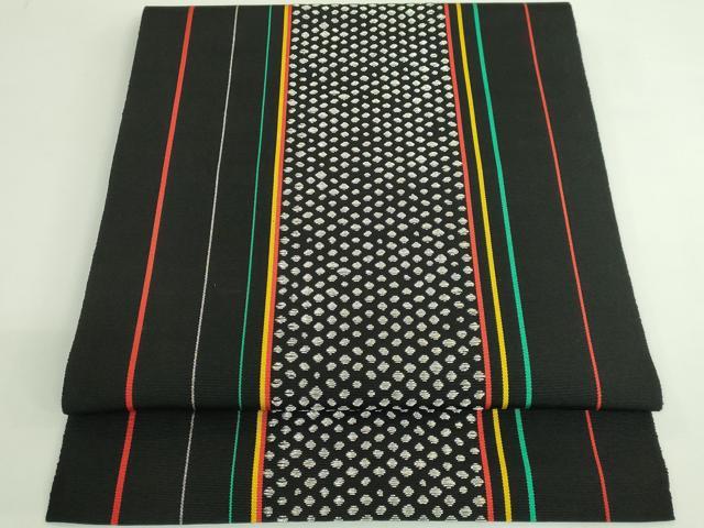 平和屋着物●極上 本場筑前博多織 八寸名古屋帯 献美 原田織物 黒地 証紙付き 逸品 DZAB3606kh6