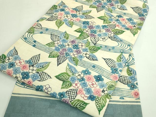 平和屋本店*極上 夏物 竺仙 九寸名古屋帯 型染 紫陽花 麻 逸品 DZAB3610kh6