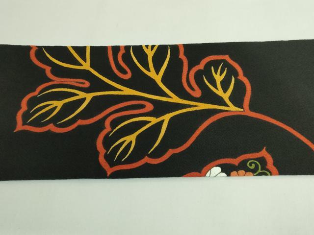 平和屋本店●極上 京都祇園の老舗 ぎをん齋藤 本疋田絞り 九寸名古屋帯 駒刺繍 舞花文 黒地 金糸 鬼しぼ縮緬 逸品 DZAB3616kh6
