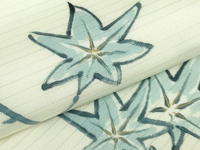 平和屋本店*希少 夏物 人間国宝 森口華弘 蒔糊友禅 蒔糊散らし 絽塩瀬 九寸名古屋帯 楓 金彩 白地 逸品 未使用 DZAB3619kh6