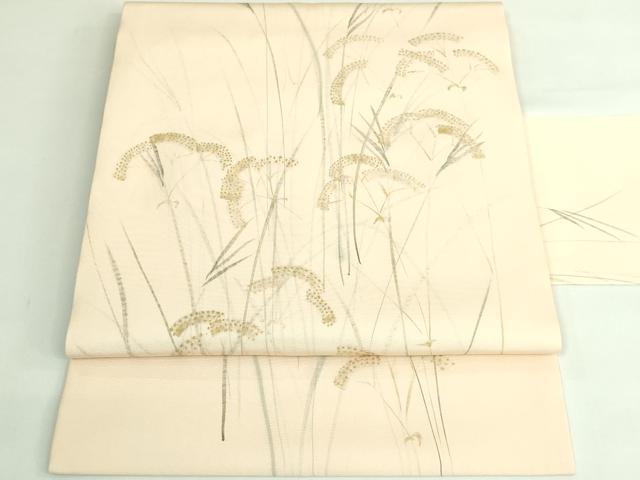 平和屋着物●極上 塩瀬 九寸名古屋帯 手描き 吉岡 女郎花 金彩 逸品 DZAB3624kh6