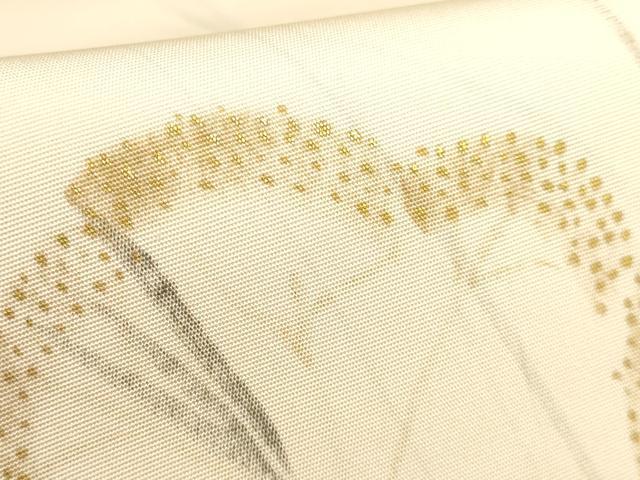 平和屋着物●極上 塩瀬 九寸名古屋帯 手描き 吉岡 女郎花 金彩 逸品 DZAB3624kh6