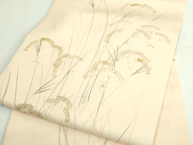 平和屋着物●極上 塩瀬 九寸名古屋帯 手描き 吉岡 女郎花 金彩 逸品 DZAB3624kh6