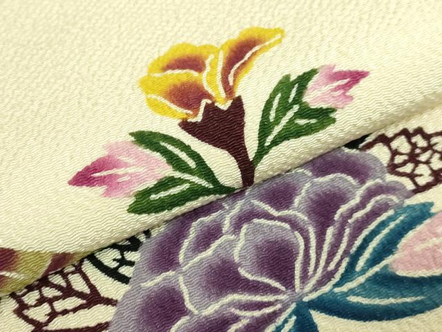 平和屋着物●極上 本場琉球紅型 琉球びんがた 知念紅型研究所 知念貞男 九寸名古屋帯 くば笠 花 逸品 DZAB3625kh6