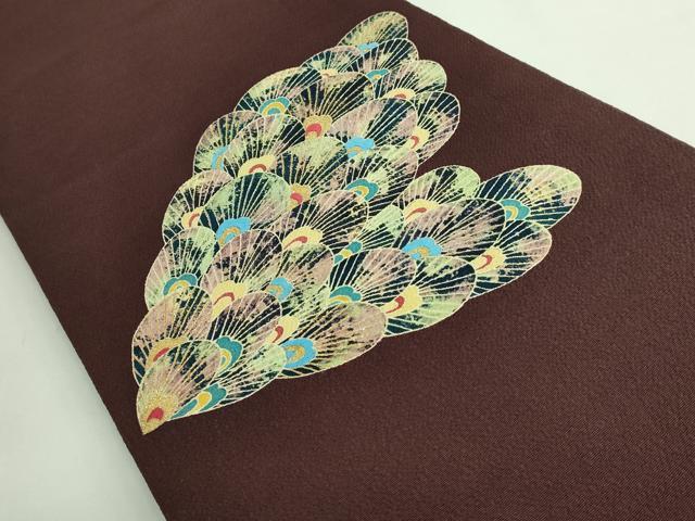平和屋本店●極上 創業130年 江戸染繍友禅 大彦 太鼓柄袋帯 孔雀羽根文 茶褐色地 金銀糸 鬼しぼ縮緬 逸品 DZAB3632kh6
