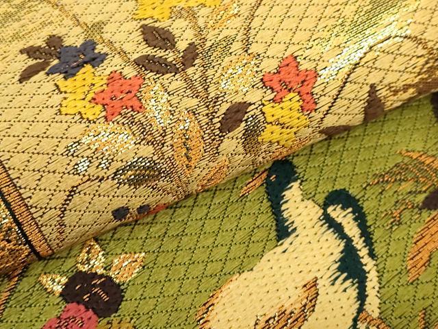 平和屋着物●極上 河崎工房 河崎晴生 六通柄袋帯 唐織 花鳥汀筒文 黒地 金糸 逸品 DZAB3633kh6