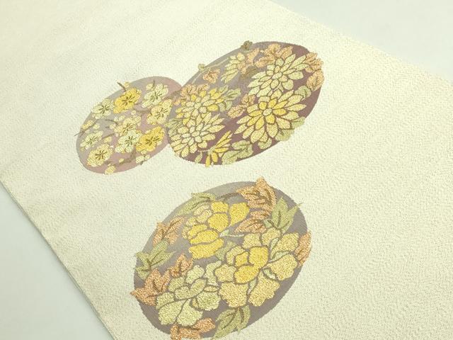 平和屋着物●極上 爪掻き本綴れ 八寸名古屋帯 花丸文 金糸 逸品 DZAB3638kh6